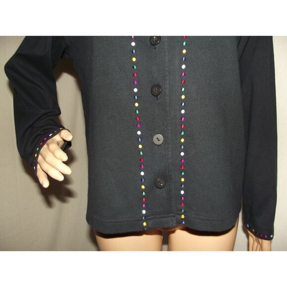 Bechamel Jacket Womens Small Black embroidered button knit cardigan crew neck - Picture 7 of 11